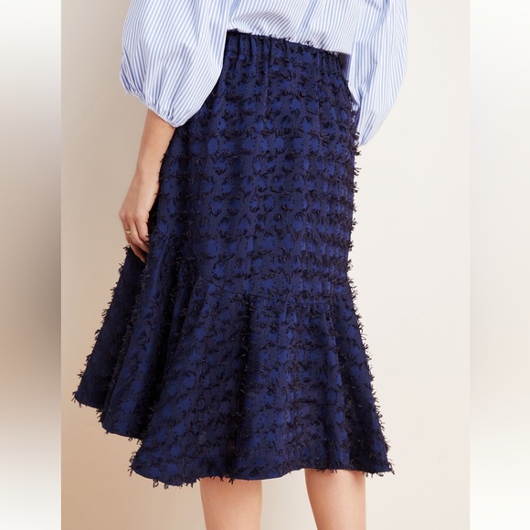 Anthropologie Maeve Miranda Textured Navy Blue A-Line Midi Skirt M - Picture 6 of 8